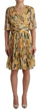 DOLCE & GABBANA Dress Silk Yellow Floral Print Pleated Maxi IT38 / US4 /XS $5000