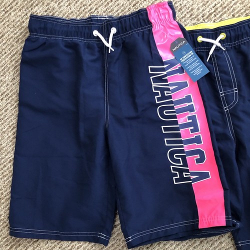 Nautica Boys Swim Shorts Striped Logo UV Protection Set Of 2 Size L 14/16 NWT - Picture 2 of 9