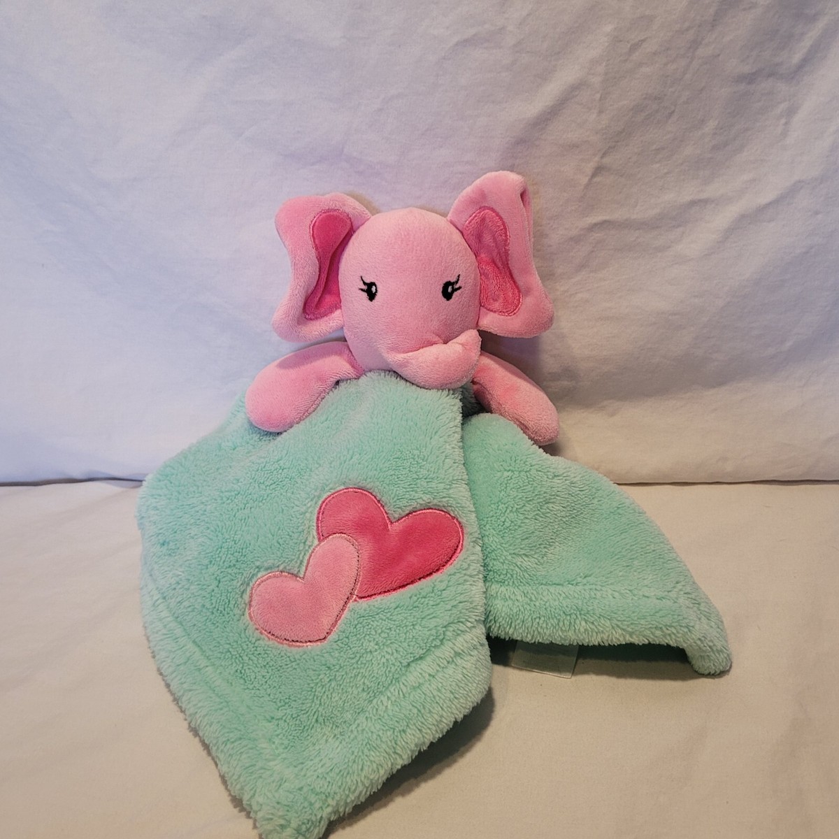 Baby Gear Elephant Lovey Plush Pink And Mint Blue Hearts 15