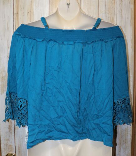 Womens Teal Lace INC International Concepts 3/4 Sleeve Shirt Size 1X NEW NWT - Picture 2 of 2
