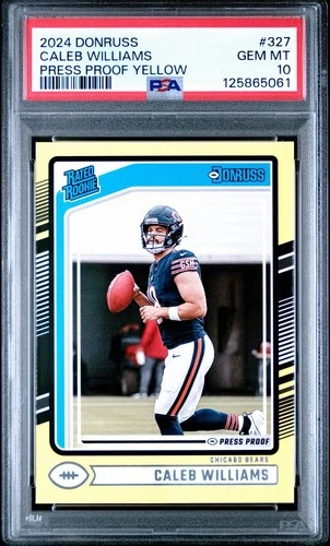 2024 Panini Donruss Rated Rookie Caleb Williams #327 Press Proof Yellow PSA 10