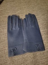 Vtg Navy Blue Driving Gloves Faux Leather White Trim Bow 1950s Medium Hong Kong