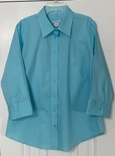 Lady Hathaway Aqua Blue Cotton Button Down 3/4 Sleeve Shirt Size Large