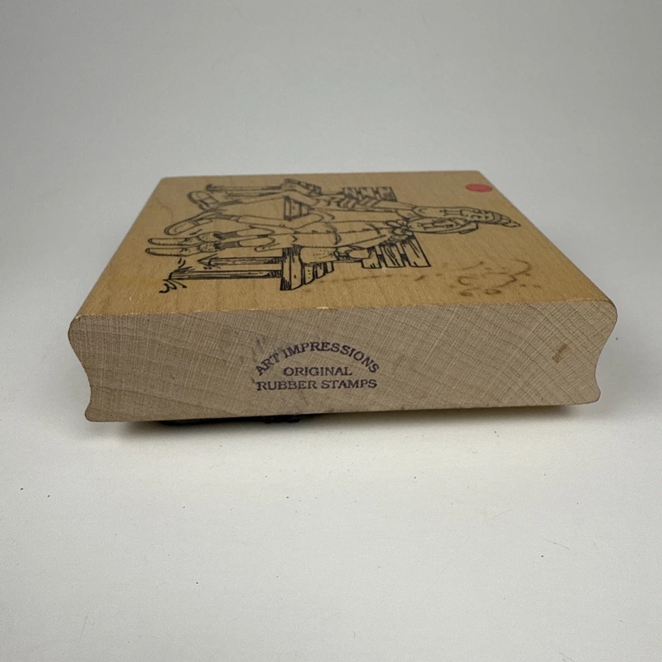 "Sello de goma de madera impresiones artísticas de colección pareja de ancianos banco amor 3""x3,5""" Foto 3 de 4