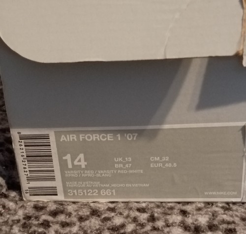 Nike Air Force 1 '07 Varsity Red Size 14 (Men) Rare 2009 Release 315122-661 - Afbeelding 7 van 10