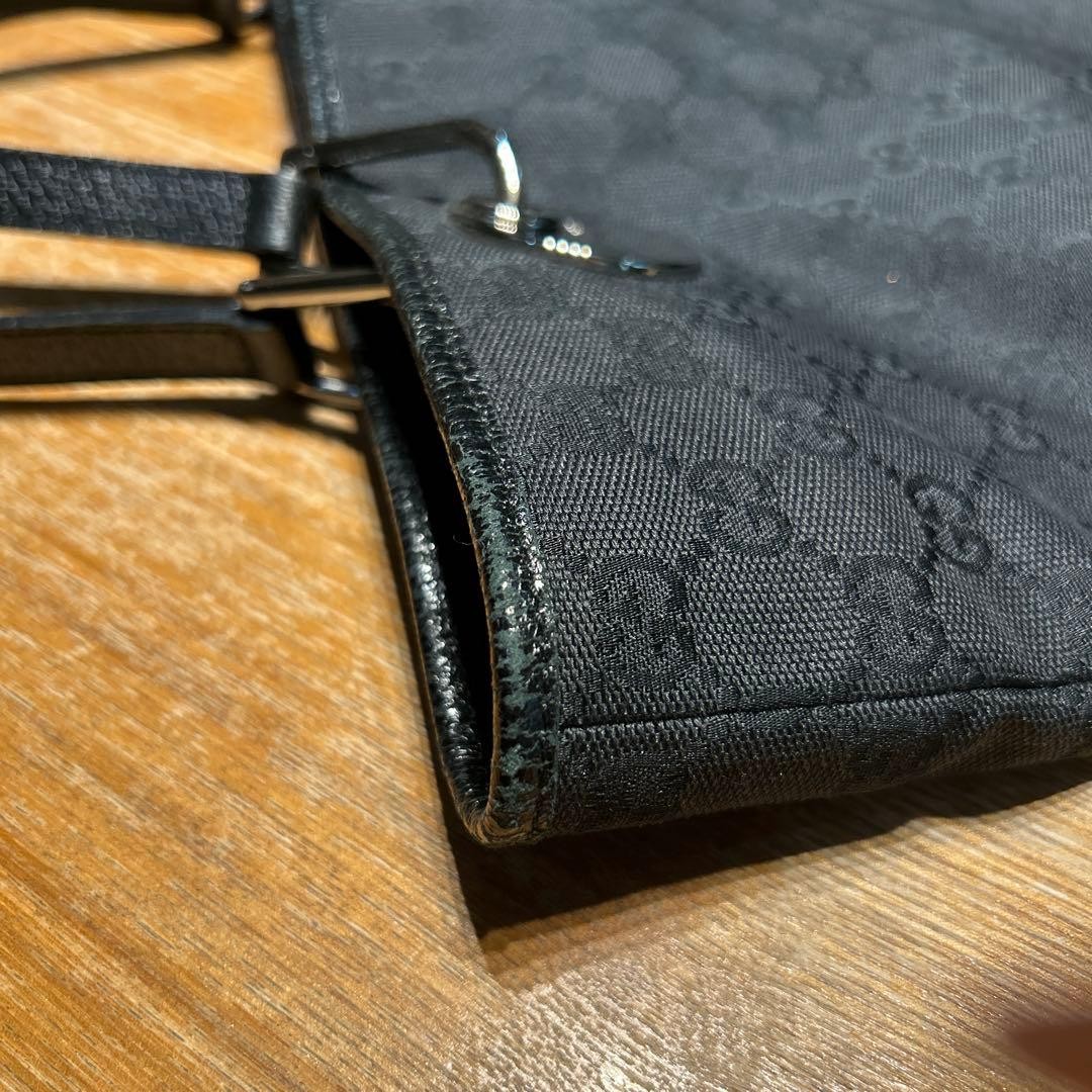 GUCCI Canvas Tote Bag Women Black Silver Hardware Durable Authentic thumbnail 20