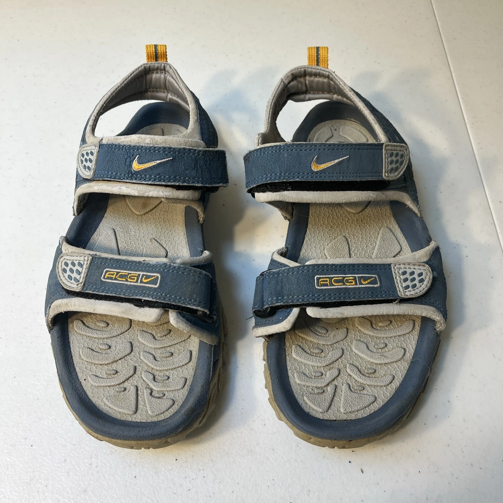 Sandali Nike ACG donna taglia 9 escursionismo sportivi cinturino alla caviglia blu giallo indossati