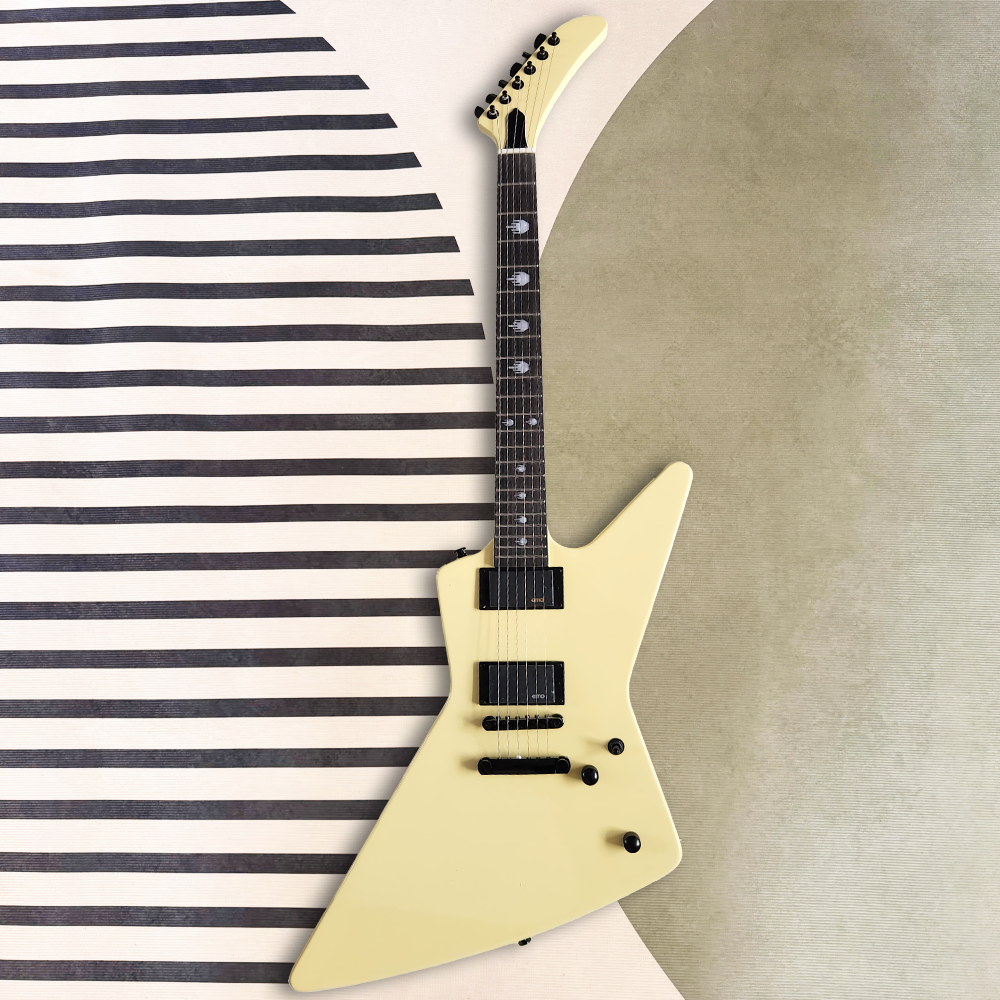 6-String 24 Frets Vintage White Explorer Style Electric Guitar