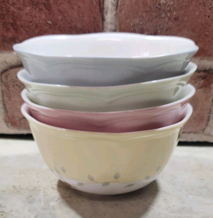 Of 4 Lenox Butterfly Meadow  4.5" Pastel Dessert Berry Scalloped-edge Bowls