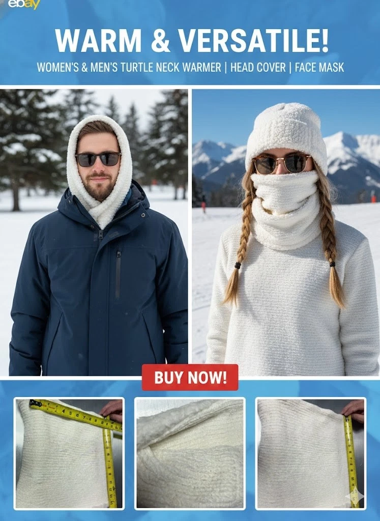 Women Scarf Turtle Neck Warmer Head Cover Outdoor Face Mask Sport Black White