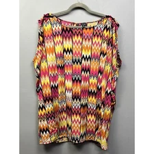 Rafaella Sleeveless top Womens Plus Size 1X Chevron Pink Orange Stretch