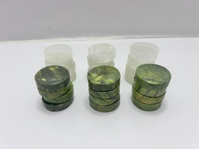 Vintage Green and White Onyx Marble Checkers Replacement Pieces Only Set of 24