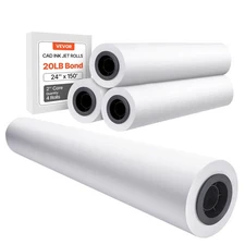 Wide Format Paper,24 in x 150 ft Plotter Paper,4 Rolls CAD Bond Rolls with 2 i