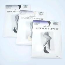 3 Sheer Caress Sheerest Support Taupe Navy Bone Long Control Top Pantyhose