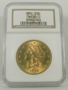 1896 $20 Gold Liberty Double Eagle NGC MS62