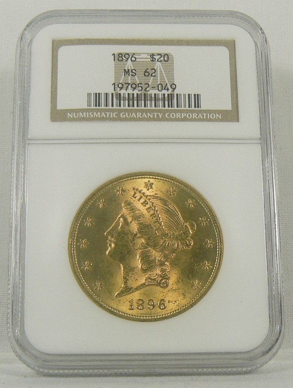 1896 $20 Gold Liberty Double Eagle NGC MS62