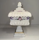 Westmoreland Milk Glass Vintage Pedestal Lidded Candy Dish Floral Leaf Design