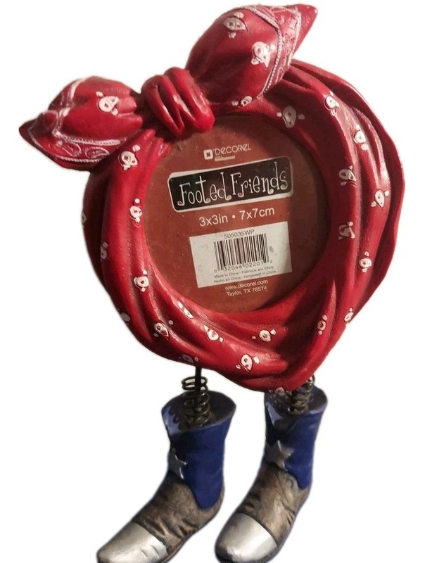 Kitschy Rosie Riveter Footed Friends 3x3 Photo Frame Red Bandana & Cowboy Boots