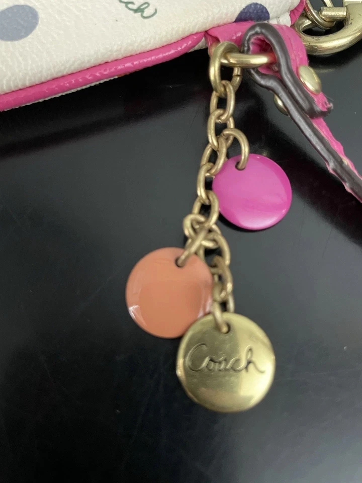 ТРЕНЕР белая кожа в горошек бумажник застежки кошелек с ремешком золото оборудование, ремень - Изображение 4 из 4