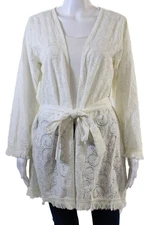 Melissa Odabash Womens Eyelet Long Sleeves Wrap Blouse White Size One Size