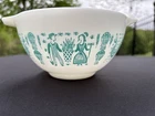 Pyrex White/Turquoise Amish Butterprint 1 1/2 Pt 441 Cinderella Mixing Bowl VGUC