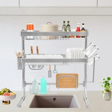 Expandable Dish Drying Rack 2 Tier Dish Drainer Over-Sink Dish Drying Rack