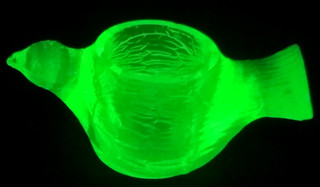 Vintage UV Glow Yellow Vasoline Uranium Glass Bird Open Salt Cellar Dip