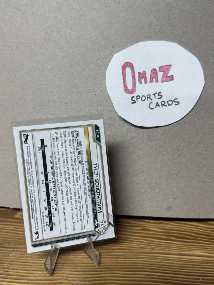 Tyler Soderstrom - 2021 Bowman Draft #BD-15 Aqua Paper #002/199 Athletics - Image 3 of 4