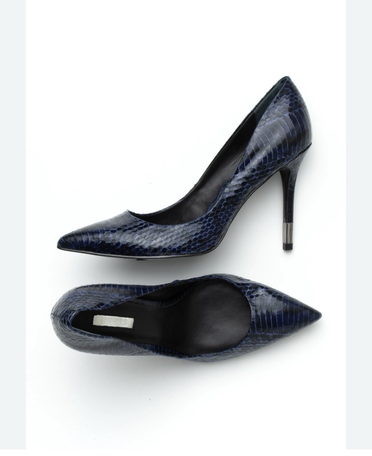 Guess Embossed Python Blue Leather Heels Size 40 … - image 1