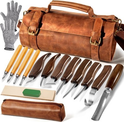 Wood Carving Kit, 16Pcs Deluxe Whittling Set with 8Pcs Whittling Knives & 4Pcs D