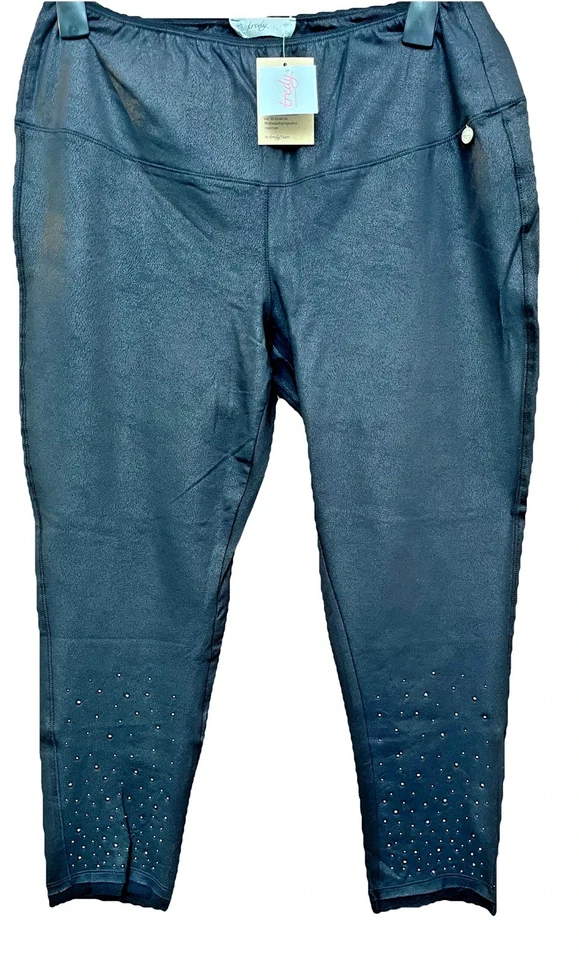 TREDY NEU GLAMOUR BLACK 46 XXL Stretch Hose Leder Optik Legging Glitzer Strass - Bild 3 von 4