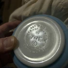 Vintage Pyrex  Blue & White strip #407 Yellow Nesting Mixing Bowl