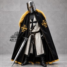 AURA Medieval Knight Crusader Costume, Black Templar Cloak, LARP Armor HALLOWEEN