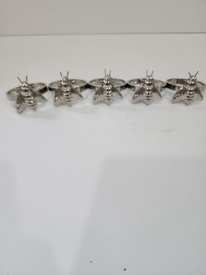 Bee Bumble Bee Napkin Rings Large Silver Tone Metal Set of 5 Honey Bee