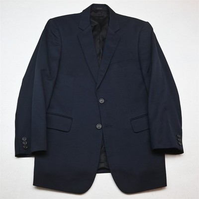 Vtg Y2K Boxy 2000s Express 38S 32x30 Navy Blue 100% Wool Mens