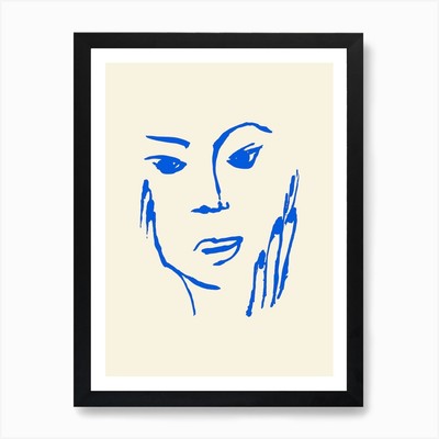 Matisse Stil Portrait 1 blau Kunst P gerahmt Wandbild Poster Leinwanddruck Bild