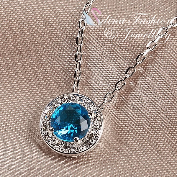 18K White Gold Plated Made With Swarovski Crystal Aquamarine Delicate Halo Set - Image 3 of 4