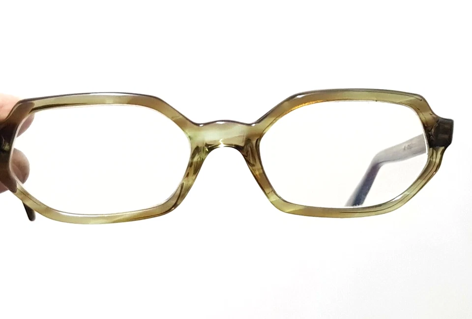 VTG HEXAGONAL FRAMES EYEGLASSES AL CHERI Nice GLASSES FRANCE GREEN MARBLE 48/20 - Image 3 of 4