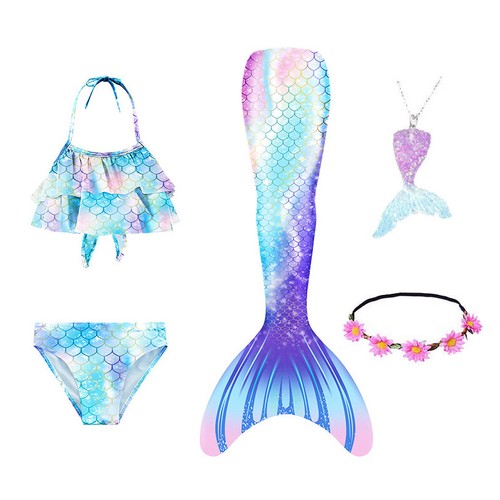 Girls Swimming Mermaid Tail Dress Costume Cosplay Kids Swimsuit Fantasy Bikini - Picture 9 of 20