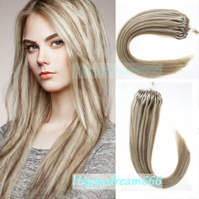 Micro Ring Loop Hair Extensions Real Human Hair Silicone Micro Beads Link Remy1g