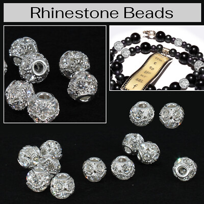 Schöne Runde Strass Zwischenperlen in Silber Farbe Kristall Kugel Perle 6mm 10mm