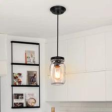 Glass Mason Jar Light Adjustable Farmhouse Kitchen Island Pendant Light Fixture