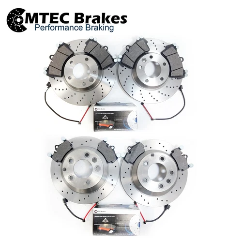 Front Rear Drilled Brake Rotors Brake Pads Cable For Audi Q7 VW Touareg