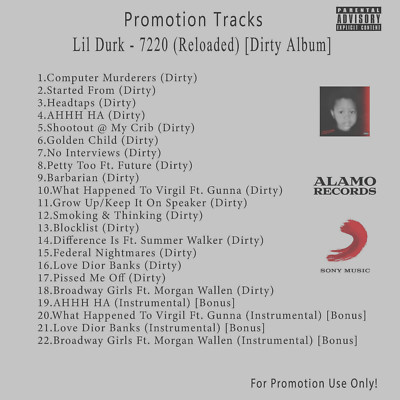 Rap/Hip-Hop.. White CD. Lil Durk - 7220 (Reloaded) [Dirty Album]