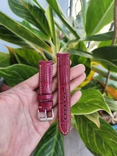 Size 21/18mm Red 100% Genuine Leather Skin Watch Strap Band CURVED END