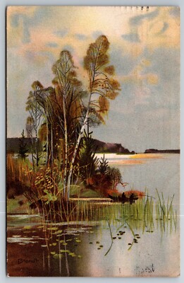 Artist Postcard Landscape Trees over the Water Carl Brandt Posted 1906 Sweden