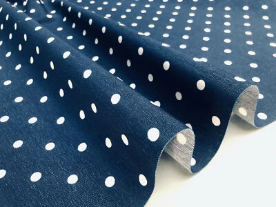 Taches tissu à pois BLEU MARINE matière polycoton textile chic largeur 140 cm - Photo 1/4