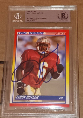 LEROY BUTLER GREEN BAY PACKERS SIGNED 1990 SCORE ROOKIE CARD BAS ...