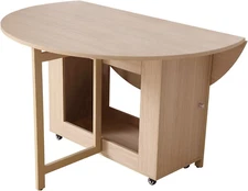 47.3" round Folding Dining Table for 4-8, Wood Kitchen Foldable Dining Table Lar