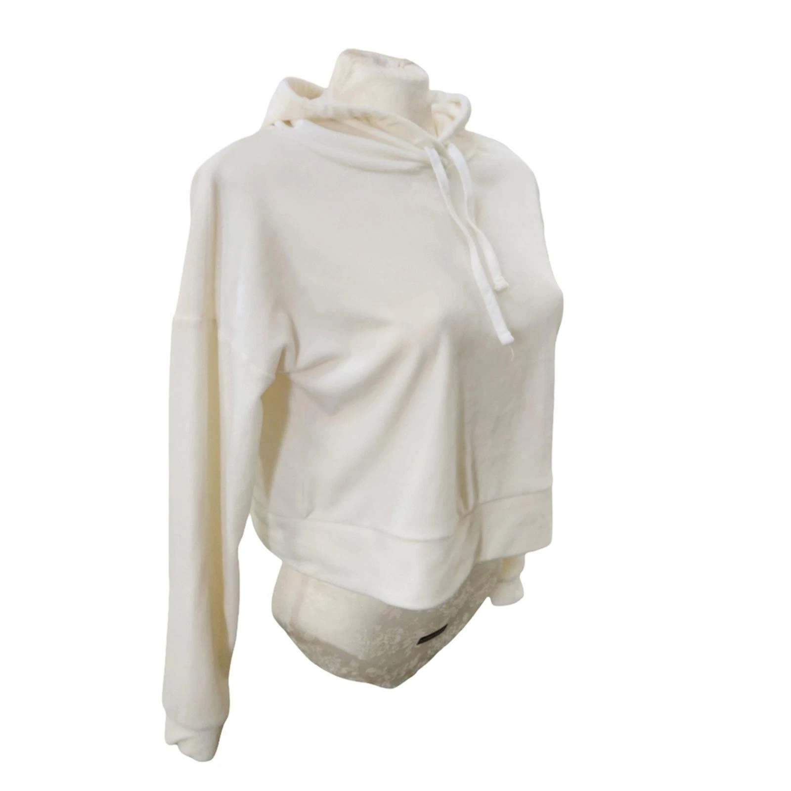 OFF WHITE Felpa con cappuccio Junior's Cozy Lounge super morbida velluto ritagliato Y2K crema M